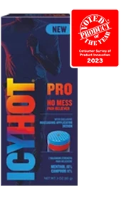 Front packaging of Icy Hot PRO No Mess. Voted Product of the Year (Consumer Survey of Product Innovation 2023)